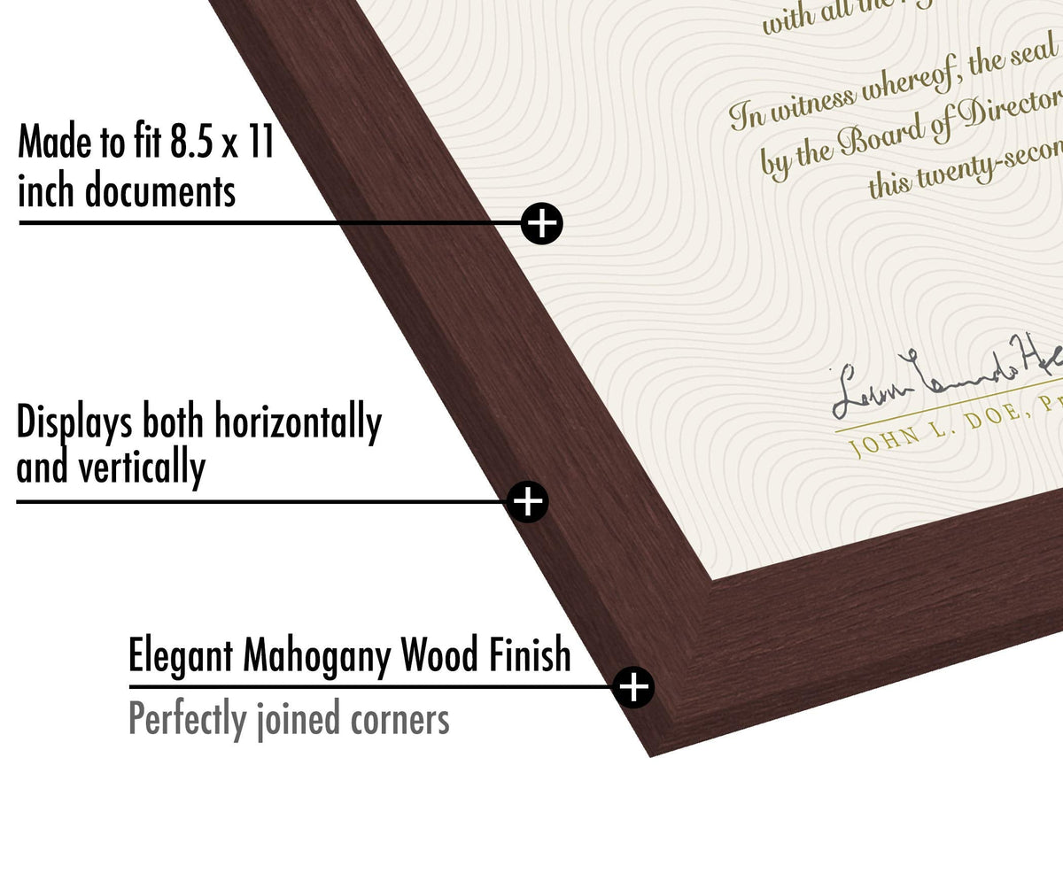 Americanflat 8.5x11 Diploma Frame with Shatter-Resistant Glass - Document Frames with Engineered Wood - Legacy Collection - Certificate Frame for Tabletop and Wall Display - Mahogany