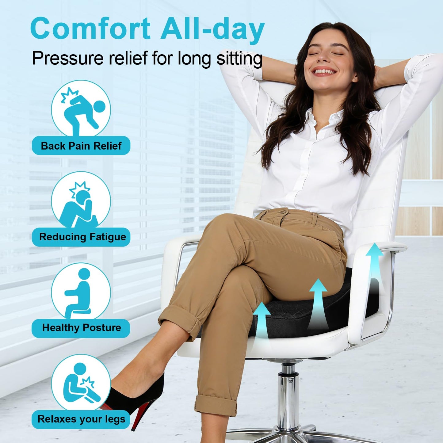 Car Seat Cushion - Premium Gel & Memory Foam Office Chair Cushions for Back,Sciatica,Coccyx,Tailbone Pain Relief, Driver Pillow for Auto, Gaming,Desk, Wheelchair,Truck (Black)
