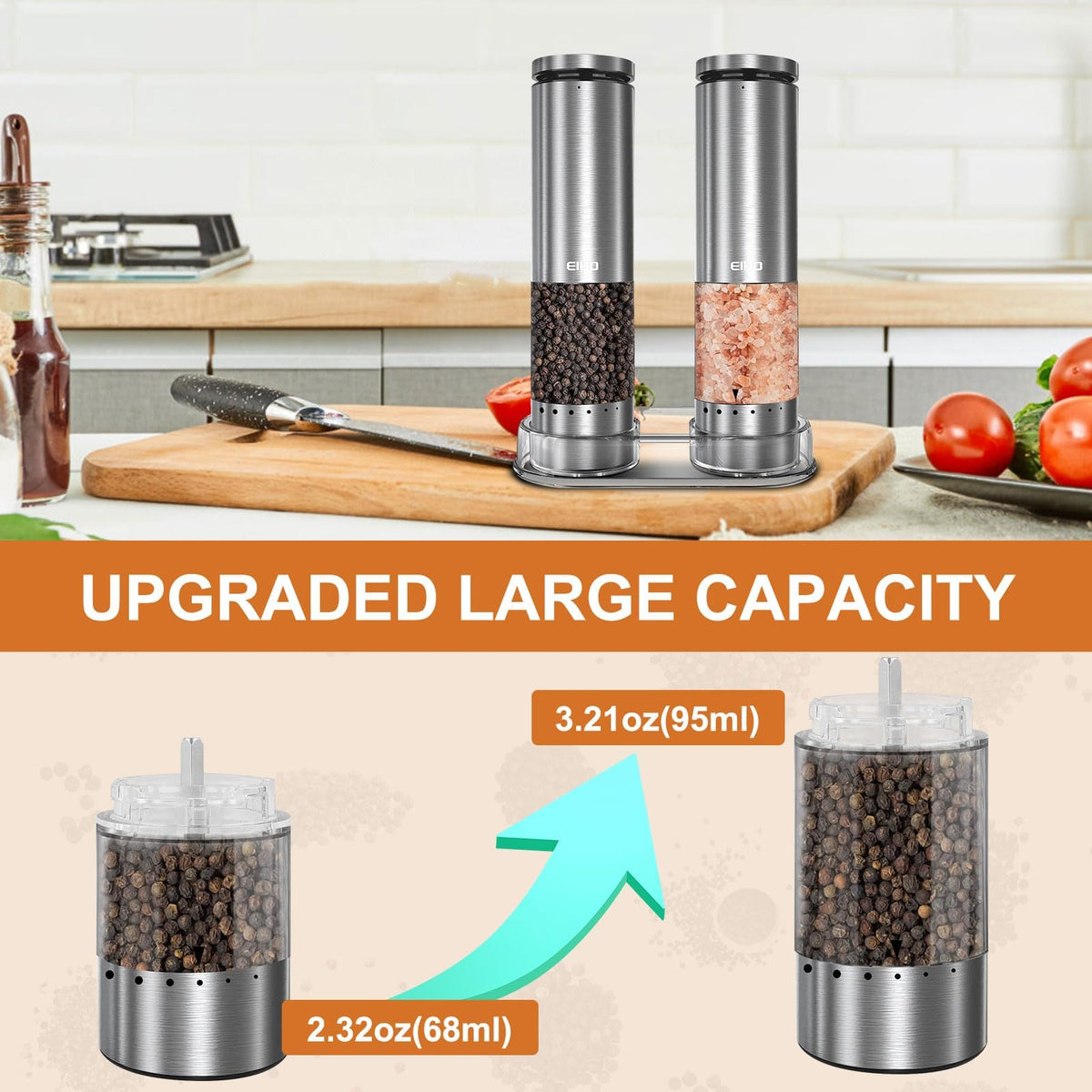 Electric Salt and Pepper Grinder Set Rechargeable, Automatic Salt and Pepper Shakers Mills External Adjustable Coarseness, Kitchen Gadgets, Stocking Stuffers Christmas Cooking Gifts for Men Women