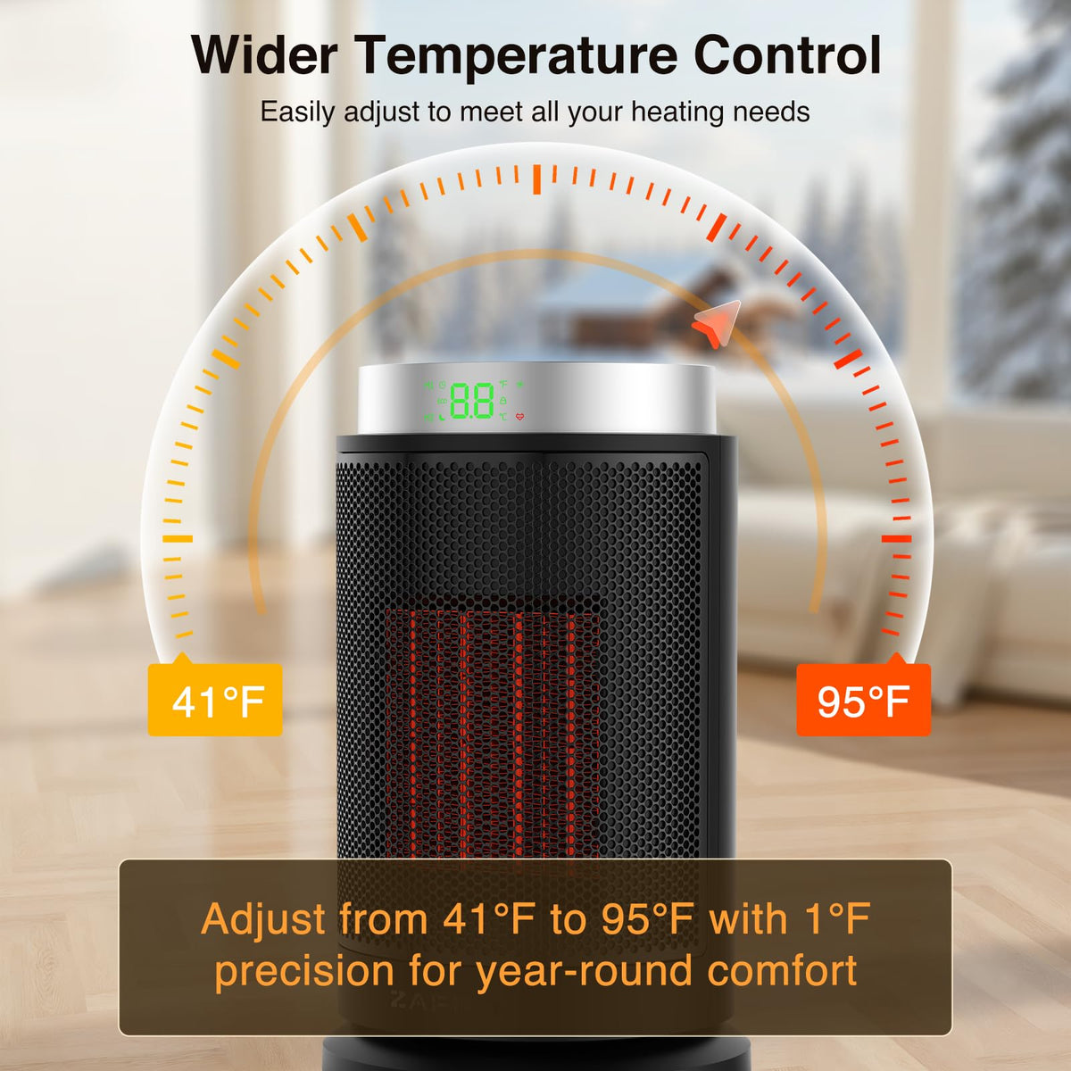 ZAFRO Space Heater, Ultra Quiet Portable Electric Heaters for Indoor Use with Thermostat, 1500W Large PTC Ceramic Fast & Wide-Angle Heat, Digital Display, 8 Safety, 5 Modes, 24H Timer for Office Home