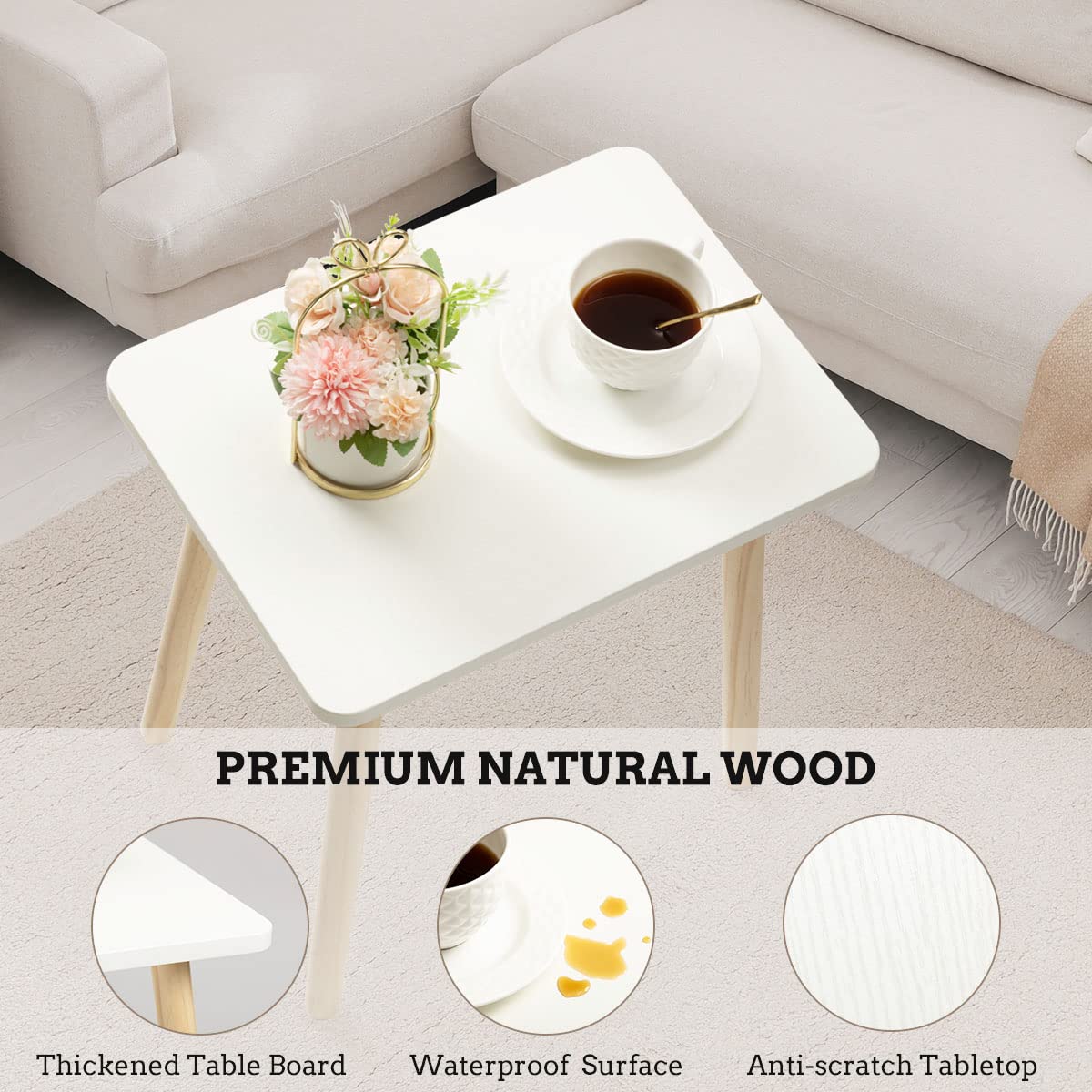 FORAOFUR Small Side Table, Modern Wood Mini Coffee Table, Easy Assembly Compact End Table for Living Room Bedroom Sofa, Minimalist White Accent Furniture for Small Spaces