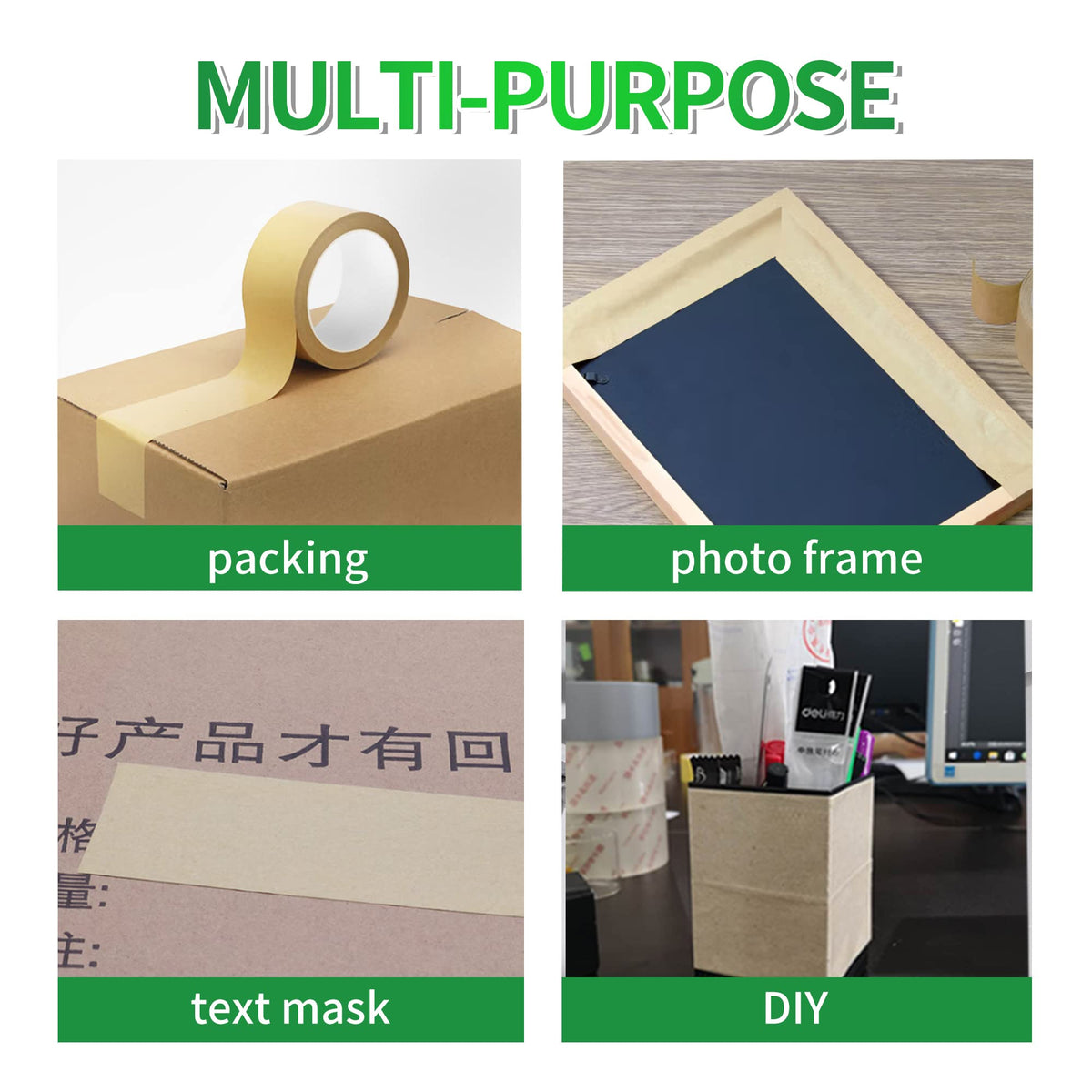 TAPEBEAR Eco-Friendly Kraft Paper Tape, Biodegradable Kraft Paper Tape, Recyclable Writable Packing Tape, Non-Coated Surface for Masking, Sealing, 2inch x 60yards, 6Rolls