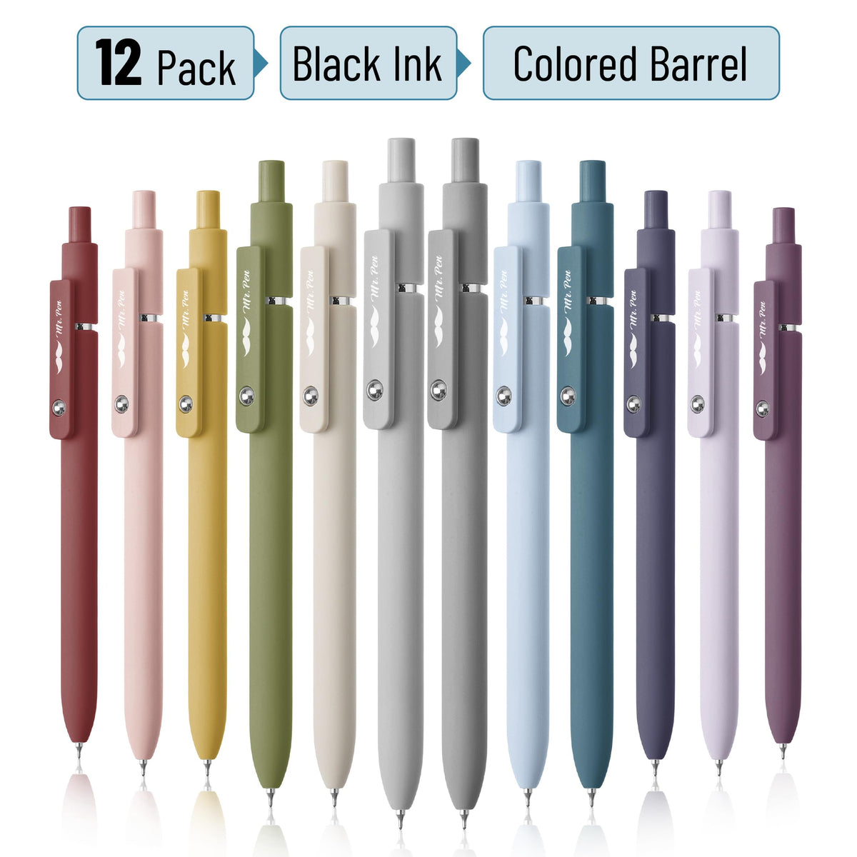 Mr. Pen- Retractable Gel Pens, 12 Pack, Morandi and Vintage Barrels, Fast Dry, Black Gel Pens Fine Point 0.5mm, Aesthetic Pens for Journaling