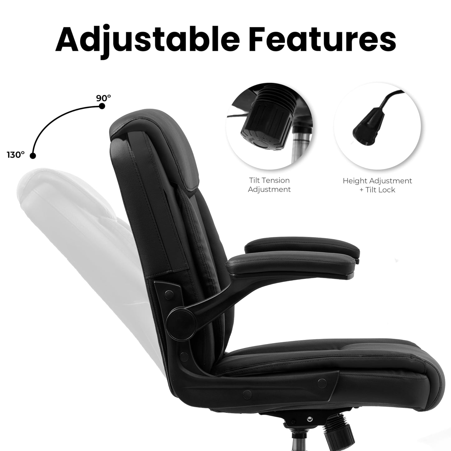 NEO CHAIR Desk Office Gaming Computer Chair Ergonomic Executive Mid-Back Leather with Adjustable Padded Flip-Up Armrests Cushion Wheels Swivel for Home Study Task (Black White)