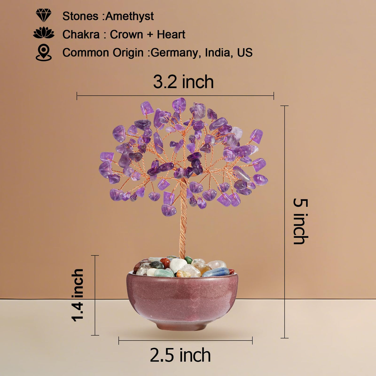 Handcrafted Amethyst Abundance Tree with Ceramic Base,5 Inch Natural Crystal Feng Shui Bonsai for Prosperity,Harmony & Energy Flow,Premium Healing Stone Decor for Home & Sacred Spaces