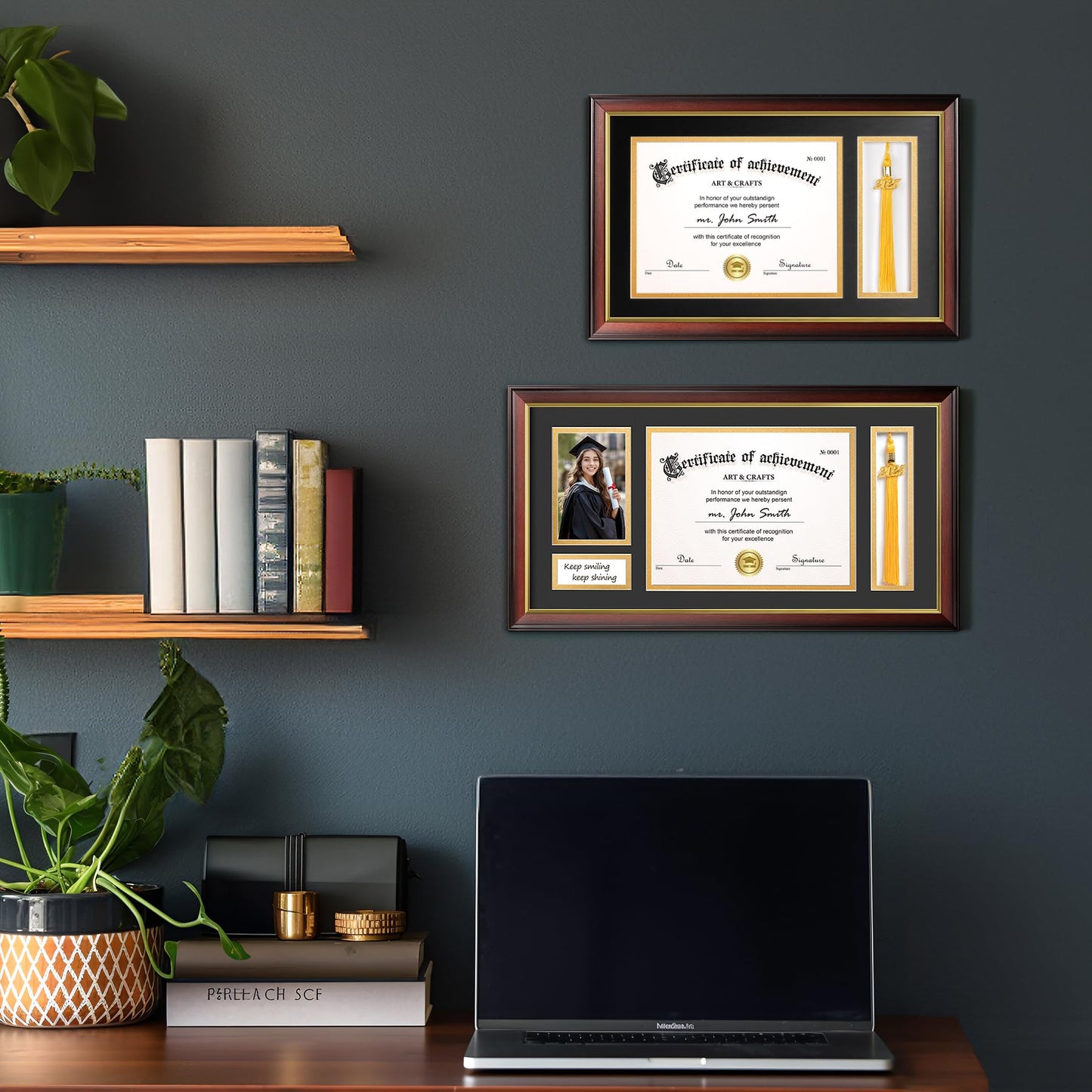 Yaetm 11x22 Diploma Frame with Tassel Holder for 8.5x11 Certificate Document & 4x6 Photo with High Definition Glass, Black Mat Over Gold Acid-free Mat, Mahogany Graduation Frame 2026