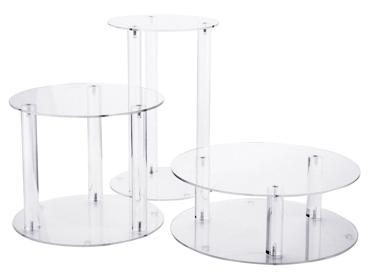 Jusalpha 3 Tier Large Acrylic Glass Round Wedding Cake Stand, Food Display Stand, Cupcake Stand, Dessert Display Platter WCS02 (3 tier with base tier)