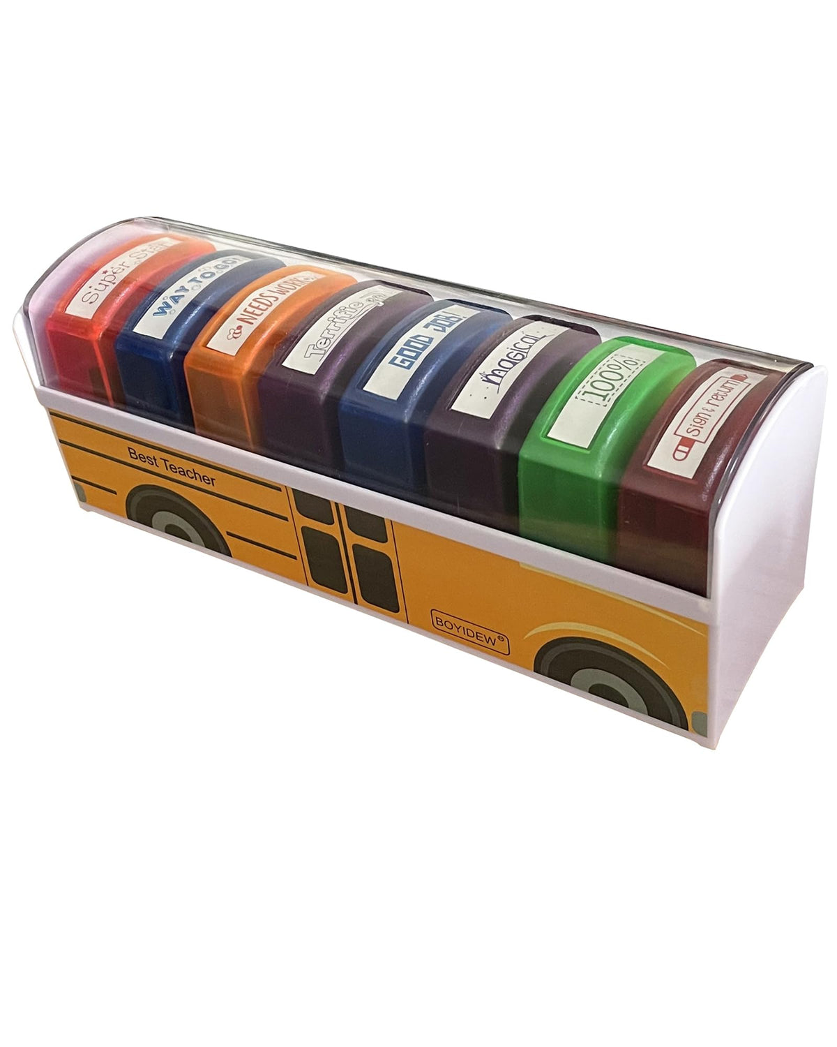 Pack of 8 Sorted Teacher Stamp BOYIDEW Self-Inking Rubber Stamps Teacher Review Photosensitive Stamps for Kids School Education Grading