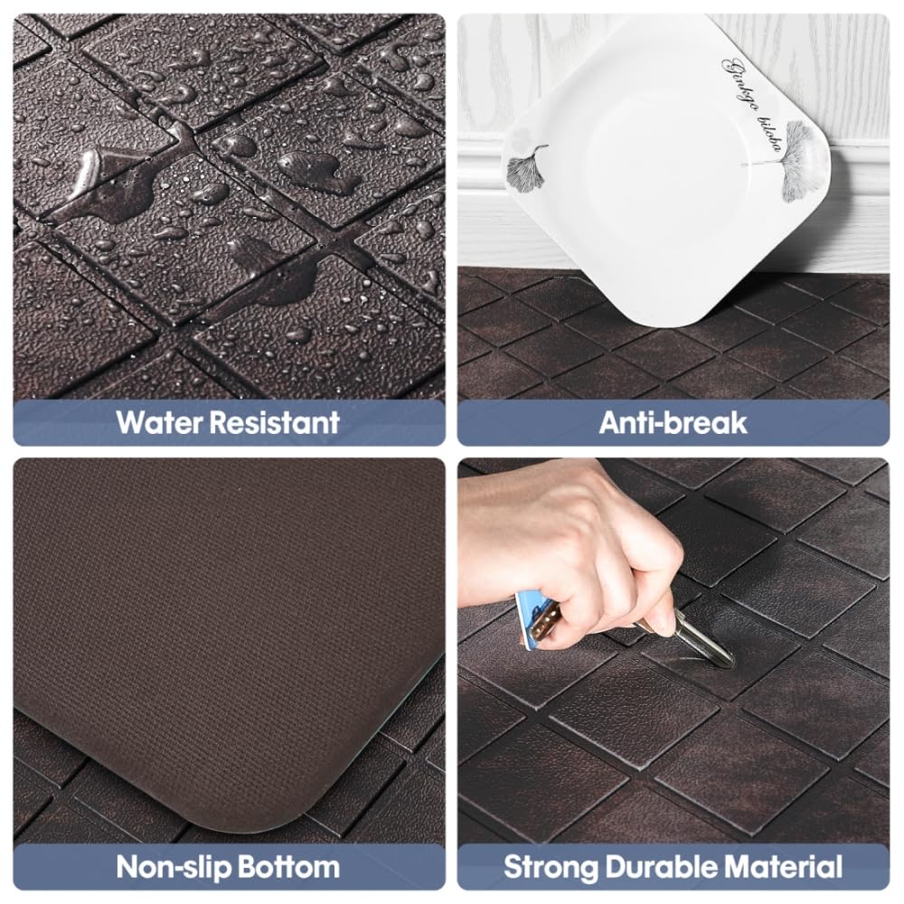 WEZVIX Cushioned Anti Fatigue Mats, Heavy Duty Non-Skid Floor Mats - 1/2 Inch Thick Ergonomic Comfort Foam, Brown