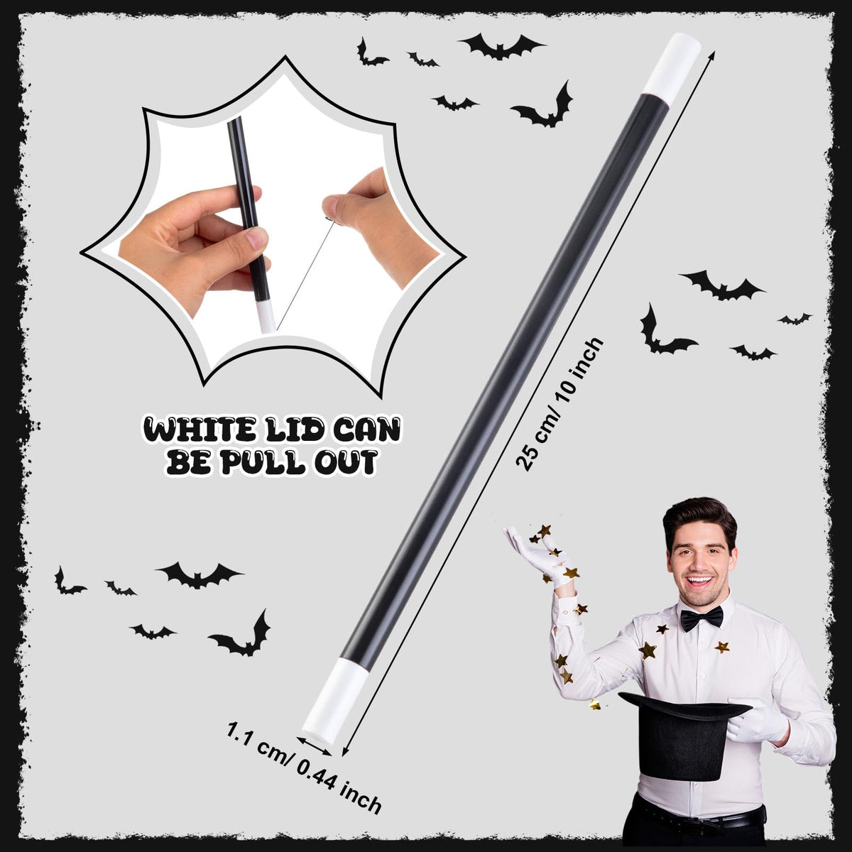 Gejoy 84 Pcs 10 Inches Plastic Magic Wand Black and White Spell Casting Stick Magician Wand for Witch Magician Costume, Halloween Party Favors, Birthday Games Kit