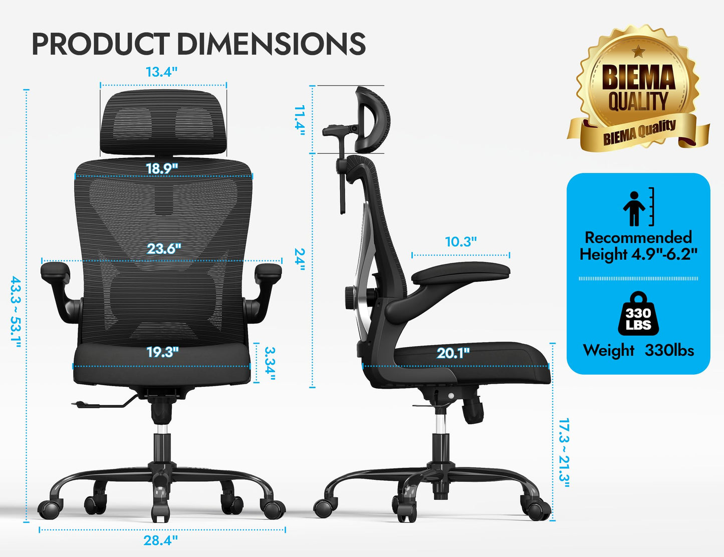 Ergalithic Ergonomic Office Chair - X-Shaped Computer Desk Chair Comfy, Gaming Chair, Office Chair with Lumbar Support, Mesh Office Chairs with Headrests, Desk Chair for Long Hours (Black Silver)
