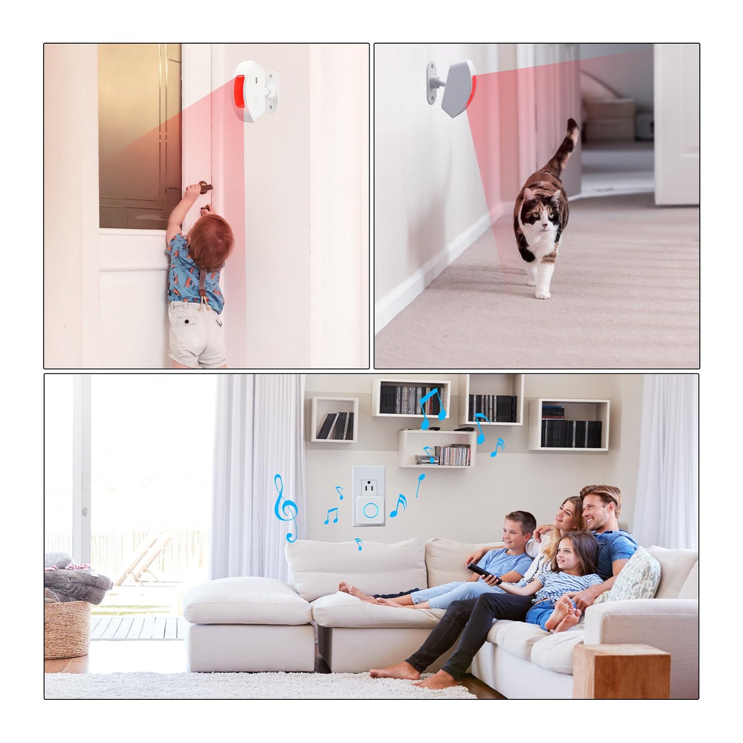 Wireless Motion Sensor Alarm Indoor: Motion Detector Alarm for Business Store Home Security with 35 Ringer/Led Light Remind- Motion Sensor Door Chime with Buzzer