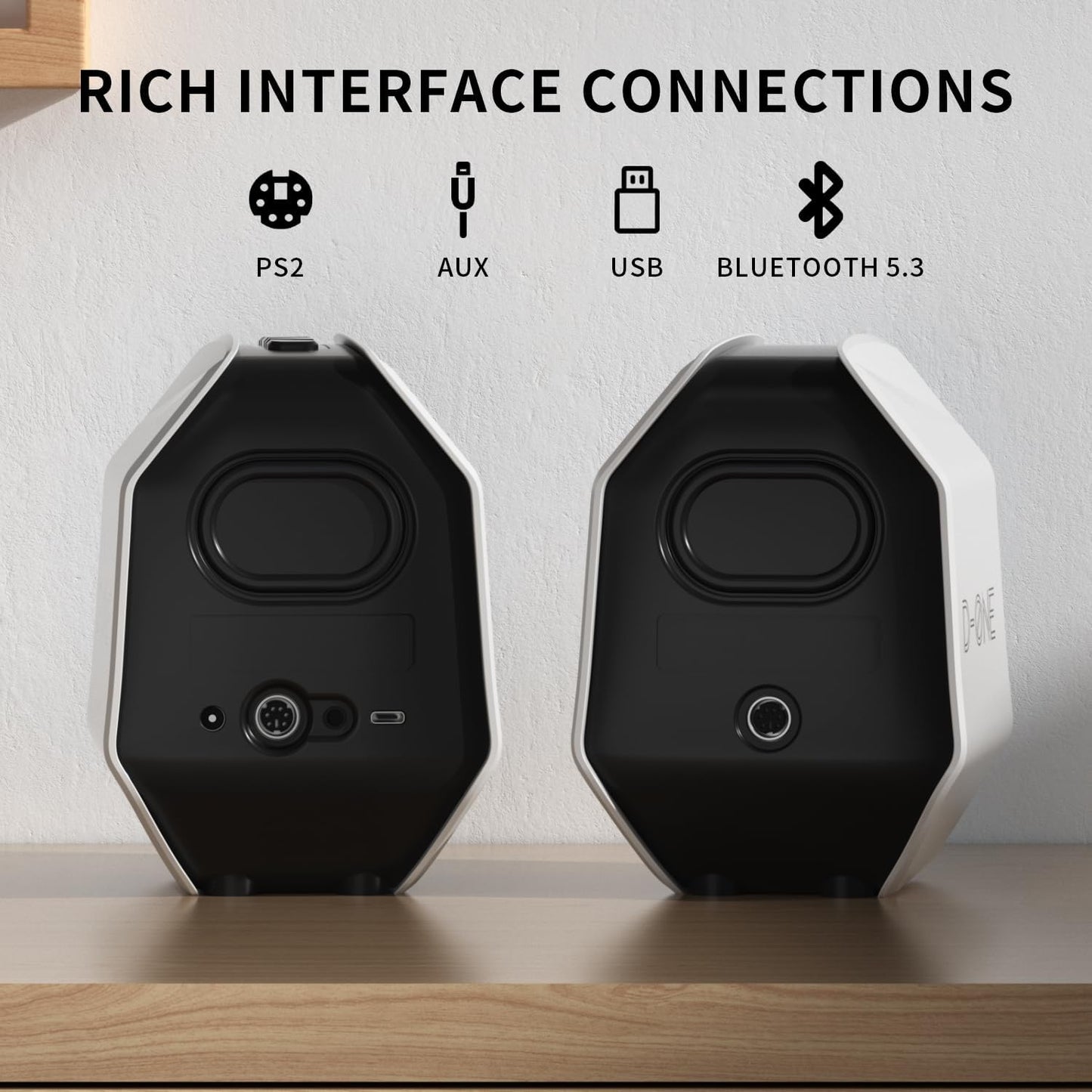 IBALL·BOX Computer Speakers for Desktop PC, Gaming PC Speakers for Desktop – USB-C, Bluetooth 5.3, 3.5mm AUX, AC Powered External Audio with Rich Stereo bass, Laptop/Mac, RGB Lights, White, 30W