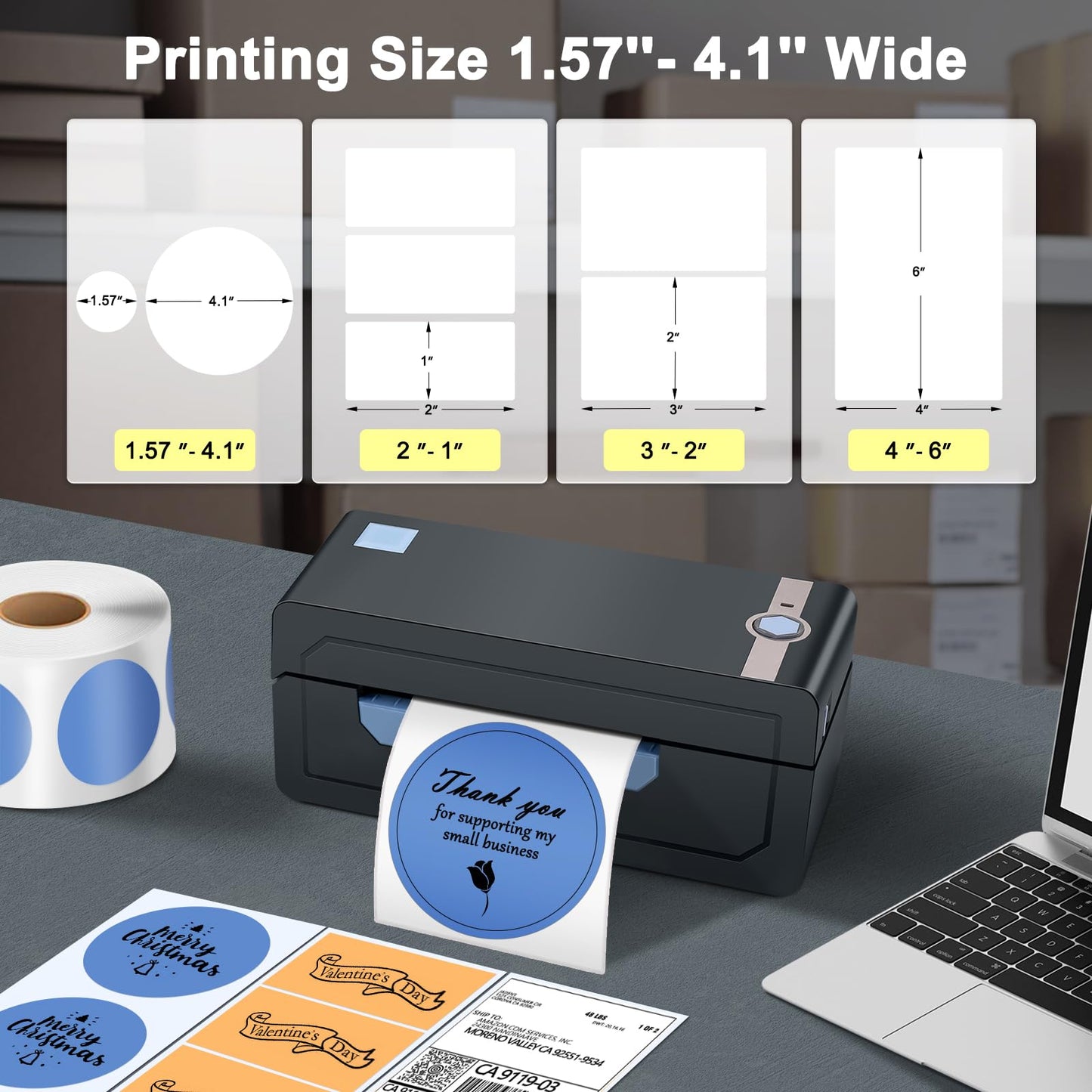 JADENS Bluetooth Thermal Shipping Label Printer – Wireless 4x6 Shipping Label Printer, Compatible with Android, iPhone, Windows & Mac, Widely Used for, Amazon, Shopify, Etsy, USPS(Blue)