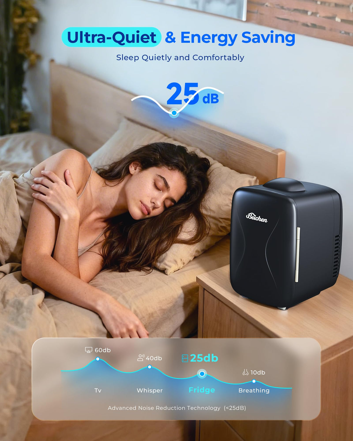BEICHEN Mini Fridge, 4 Liter/6 Can Portable Cooler and Warmer Fridge for Drinks Skincare Food – Fast Cooling & Ultra-Quiet, Small Compact Refrigerator for Bedroom, Cosmetics, Office and Car(Black)