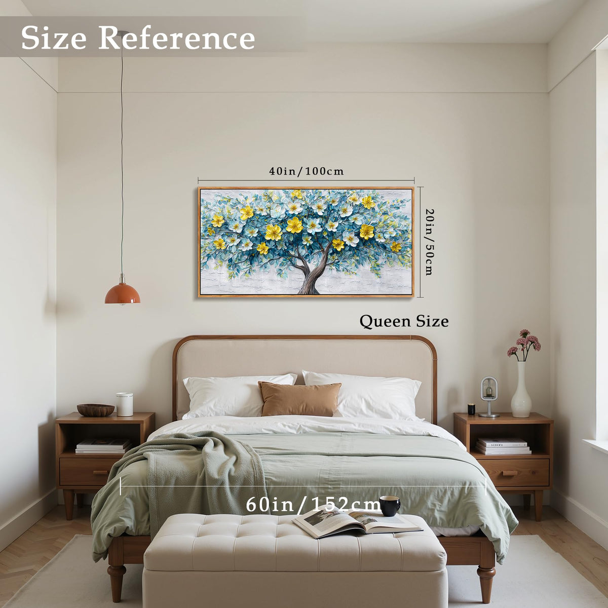 imjiayu Tree of Life Wall Art, Large Framed Wall Art, Floral Wall Decor, Nature Flower Tree Prints, Modern Abstract Art Picture, Nordic Paintings for Living Room Bedroom Kitchen Home Office 20"x40"