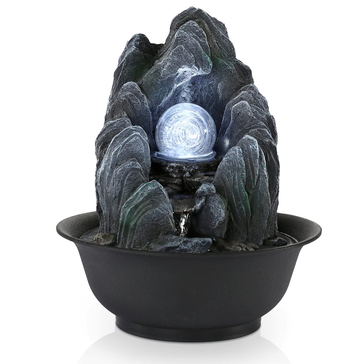 WICHEMI Water Fountains Indoor Waterfall Fountain Tabletop Fountain with LED Rolling Ball Stacked Rocks Indoor Water Feature Zen Meditation for Home and Office Indoor Spaces Decor (Style 19)