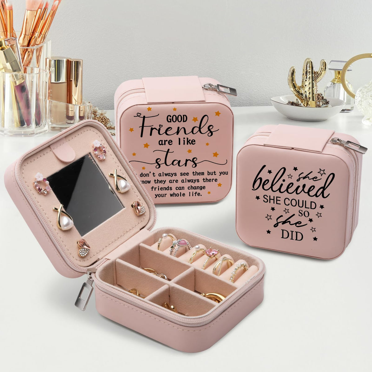 Friendship Gifts for Women Jewelry Box, Best Friend Bestie Gifts, Birthday Gifts for Women Friendship, Good Friends Are Like Stars Jewelry Case, Cool Gifts for Female Friend Jewelry Organizer Holder