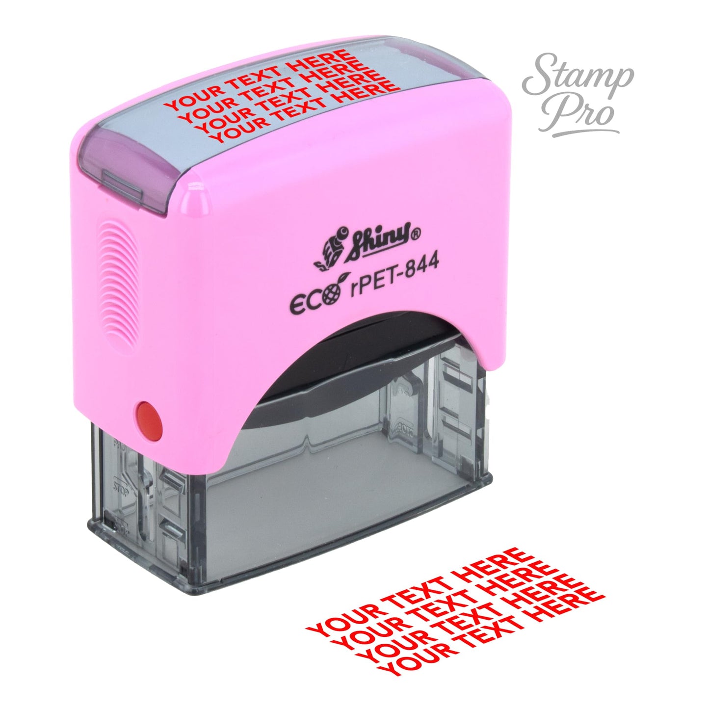 Stamp Pro Pink Self Inking 4 Line Custom Stamp – Personalized Name or Text Stamp for Home, School, Crafts & Business Use