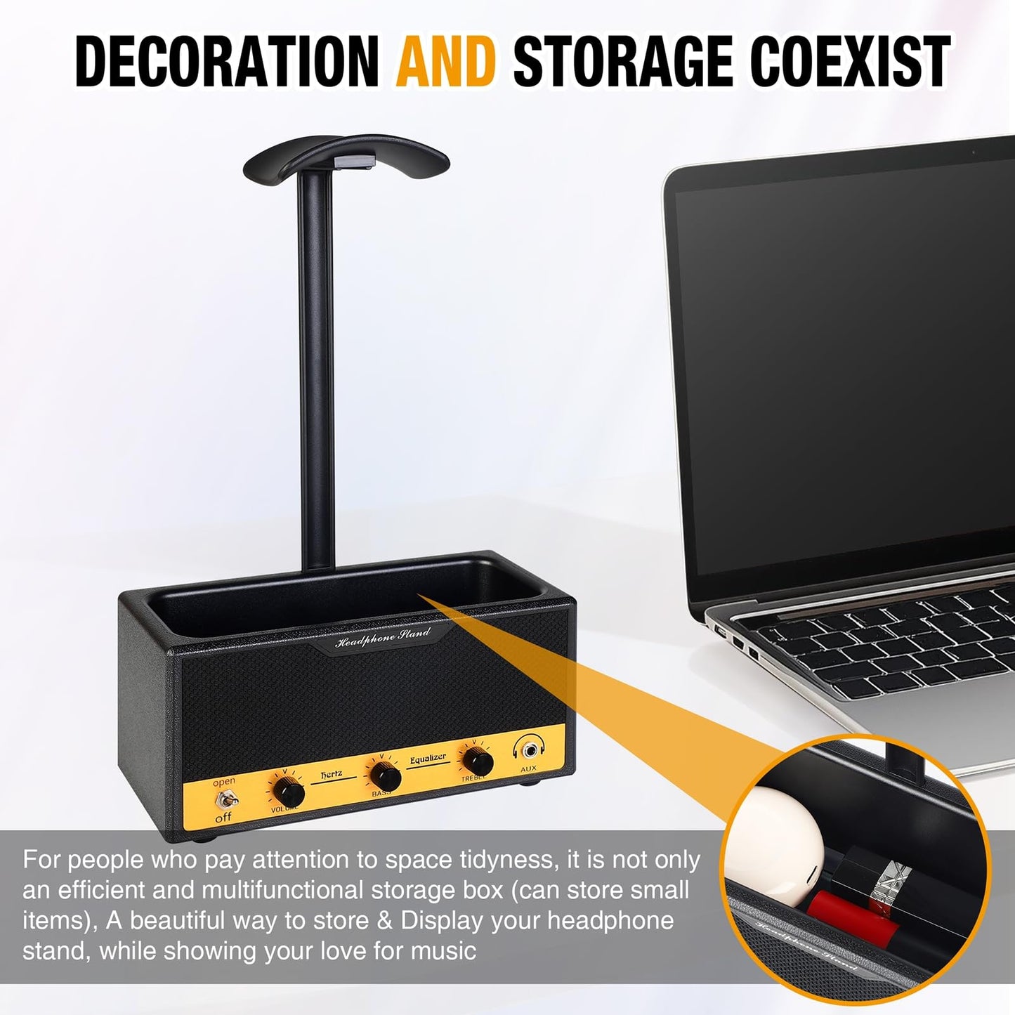 Lesdexzz Headphone Stand with Cable Storage, Display Music Lovers' Decorative Items & Suitable Headphone Holder, Contains 1 Base 1 Support Rod 1 Headrest (Cloth Texture Black)