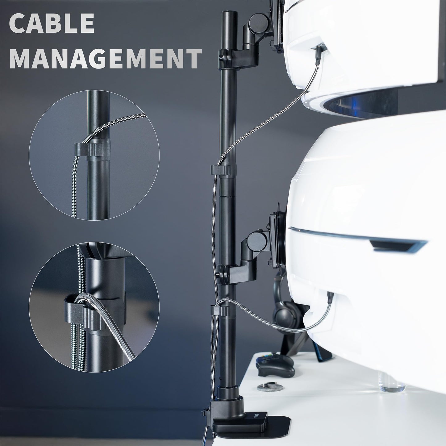 VIVO Dual Vertically Stacked Ultra-Wide Monitor Desk Mount for up to 57 inch Screens, Heavy Duty Adjustable Stand for 2 Ultrawides, 59.4 lbs Capacity, Black, STAND-V257R
