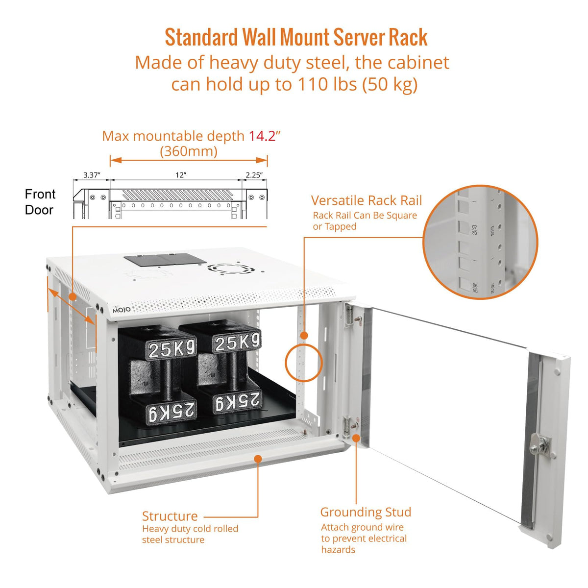 Tecmojo 6U Wall Mount Rack Network Cabinet for 19" IT Equipment,with Lockable Glass Door and Side Panels,Cooling Fan,17.7inch Depth,White