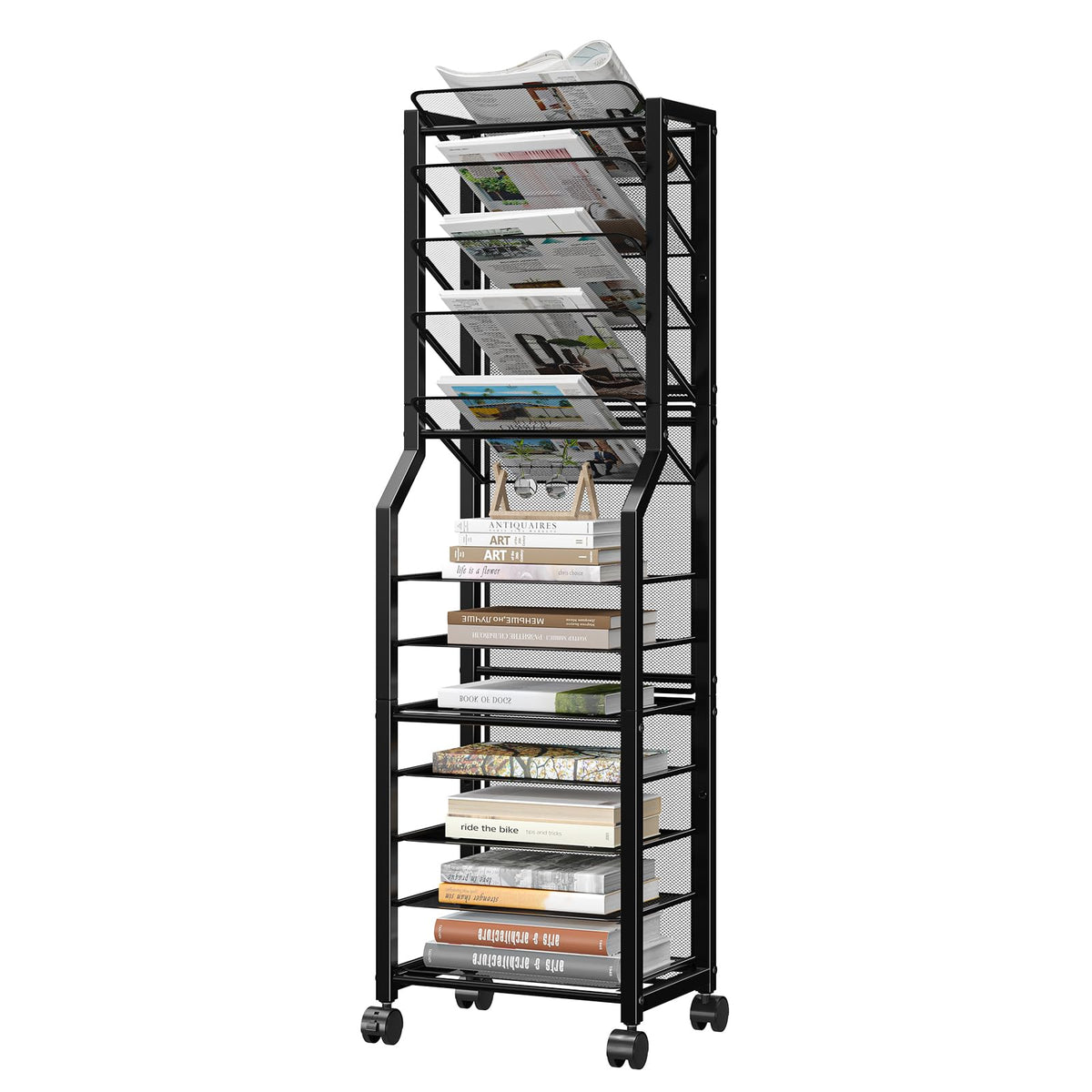 Simple Trending 12 Tier Rolling File Cart, Desk File Organizer with Sliding Trays and Metal Mesh Paper Letter Storage Multi Functional Rolling Clutter Cart for Office, Home, School, Black