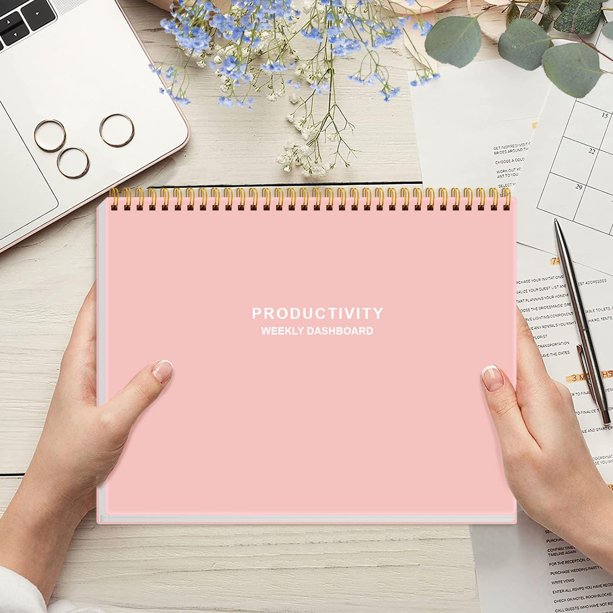 Weekly Productivity Dashboard - 8.5" x 11" Dashboard Desk Notepad Has 6 Focus Areas to List Tasks for Goals, Projects, Clients, Academic or Meal-Organize Your Daily Work Efficiently, 54 Weeks, Light Pink