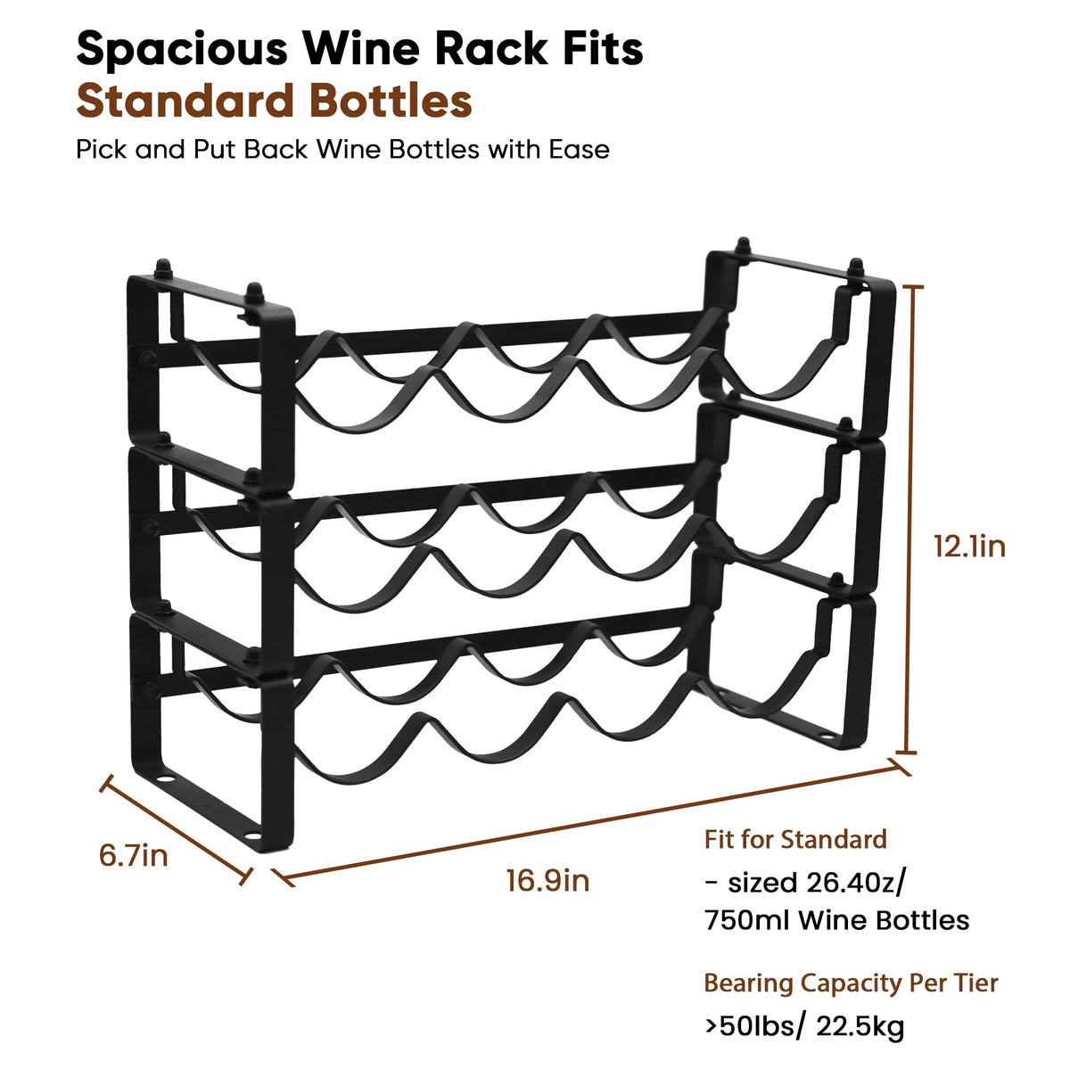 HRUSGO Wine Rack for Countertop – Stackable Freestanding Bottle Organizer for Kitchen, Pantry, Bar Cabinet & Small Spaces – Compact Metal Shelf & Modular Storage Stand (3-Tier)