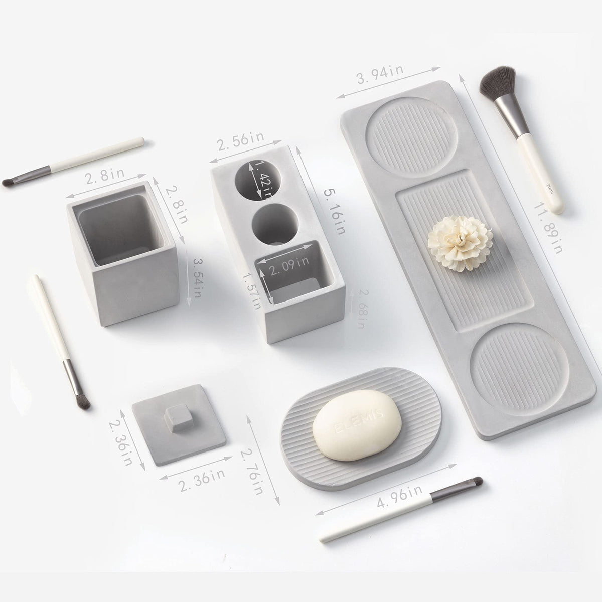 Bathroom Accessory Set Grey, Diatomite, Bathroom Accessories Countertop Complete with Electric Toothbrush Holders, Soap Dish Set
