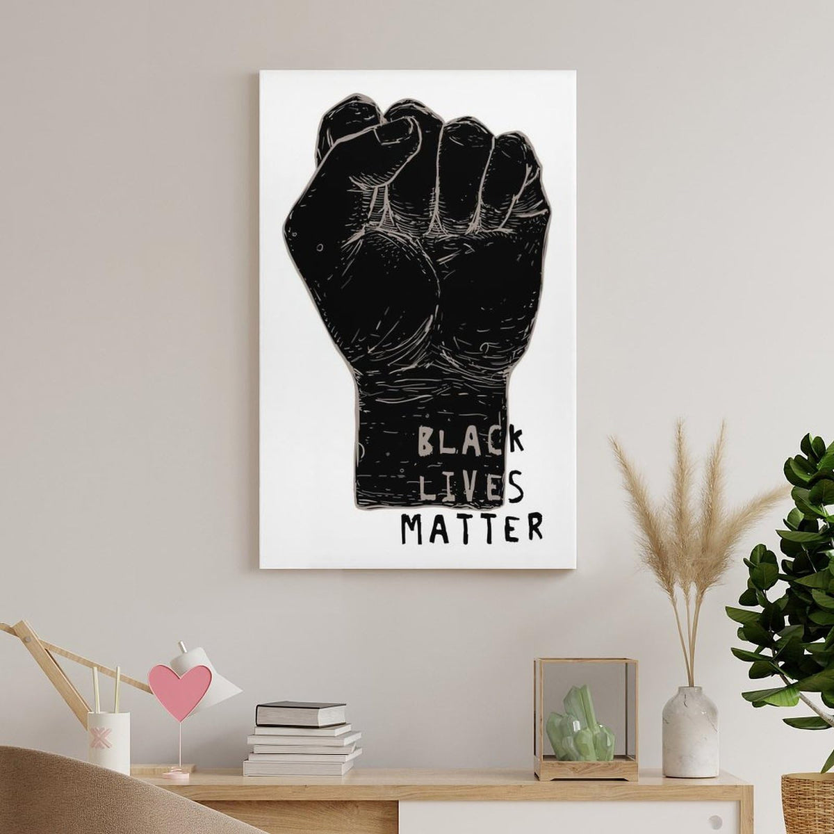 Black Lives Matter Raised Fist Canvas Printing Wall Art Prints Posters Inspirational Protest Minimalist Scandinavian Black And White Wall Decor for Living Room Bedroom Office Dorm 12x18inch(30x45cm)
