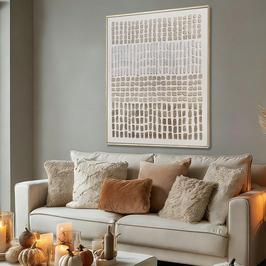 Neutral Beige Minimalist Abstract Wall Art, Mid Century Geometric Hand Painted Framed Canvas, Modern Textured Wall Decor for Living Room Bedroom Office, 32x40 Inch