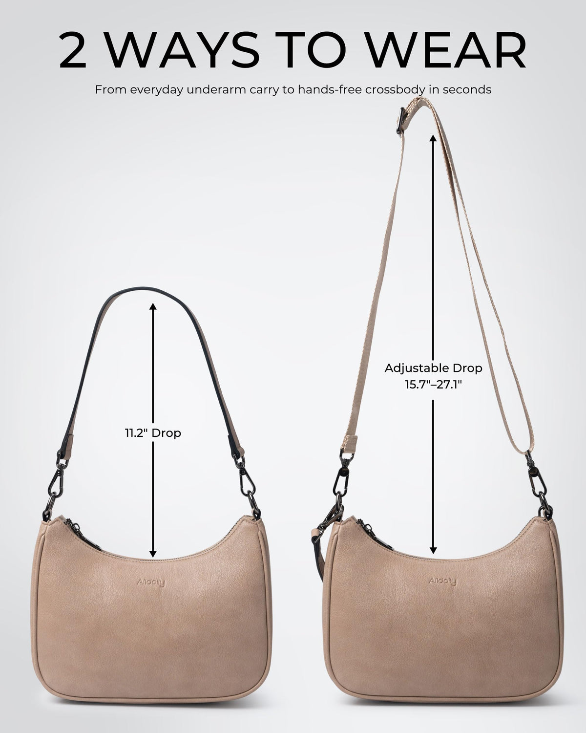 Alldaily Shoulder Bag for Women Hobo Purse Textured Vegan Leather Crossbody Handbag with Removable Adjustable Strap (Oatmeal Beige)