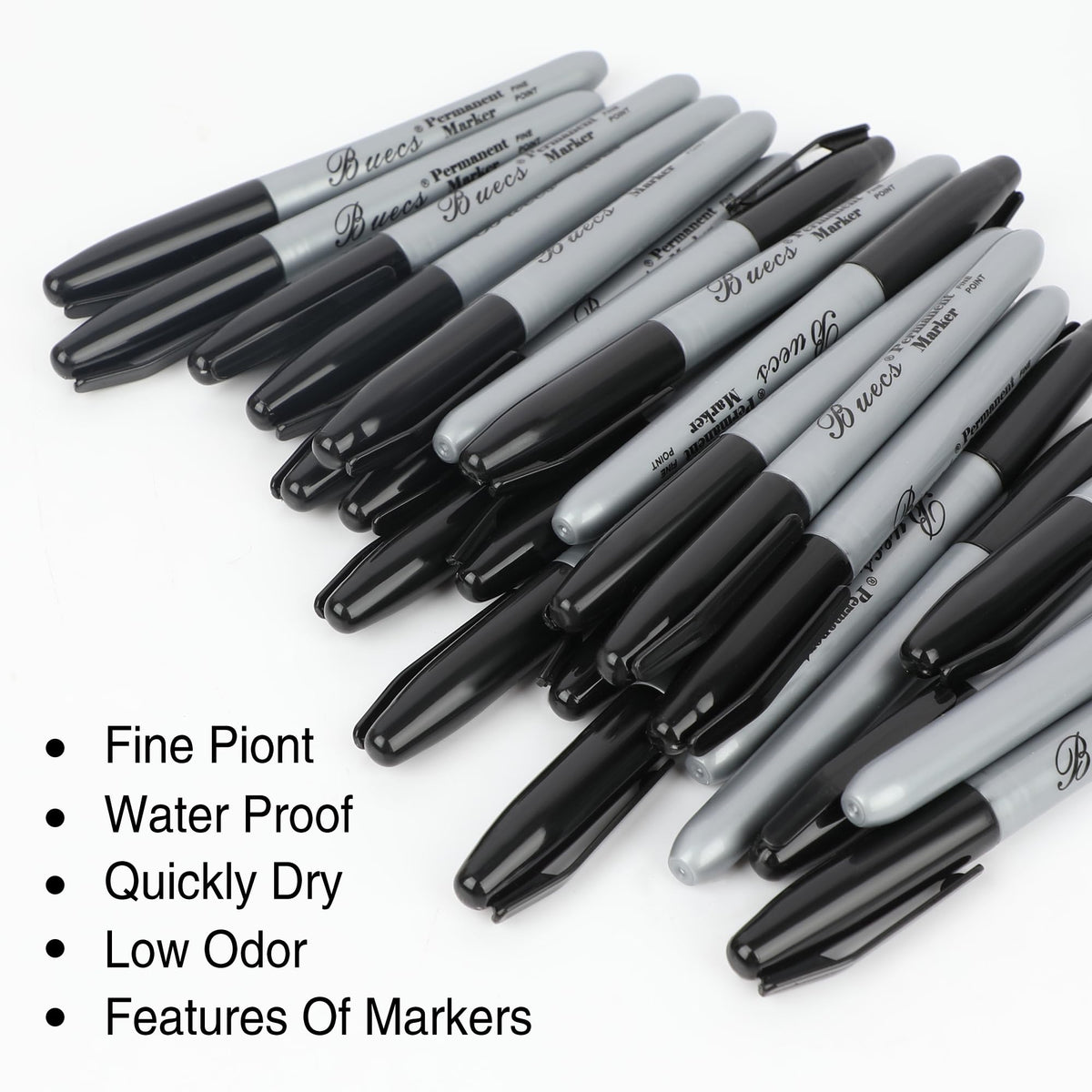 Buecs Permanent Markers, 200 Count Black Permanent Markers, Fine Point, Waterproof & Smear Proof Markers, Quick Drying, Office Supplies for School, Office, Home