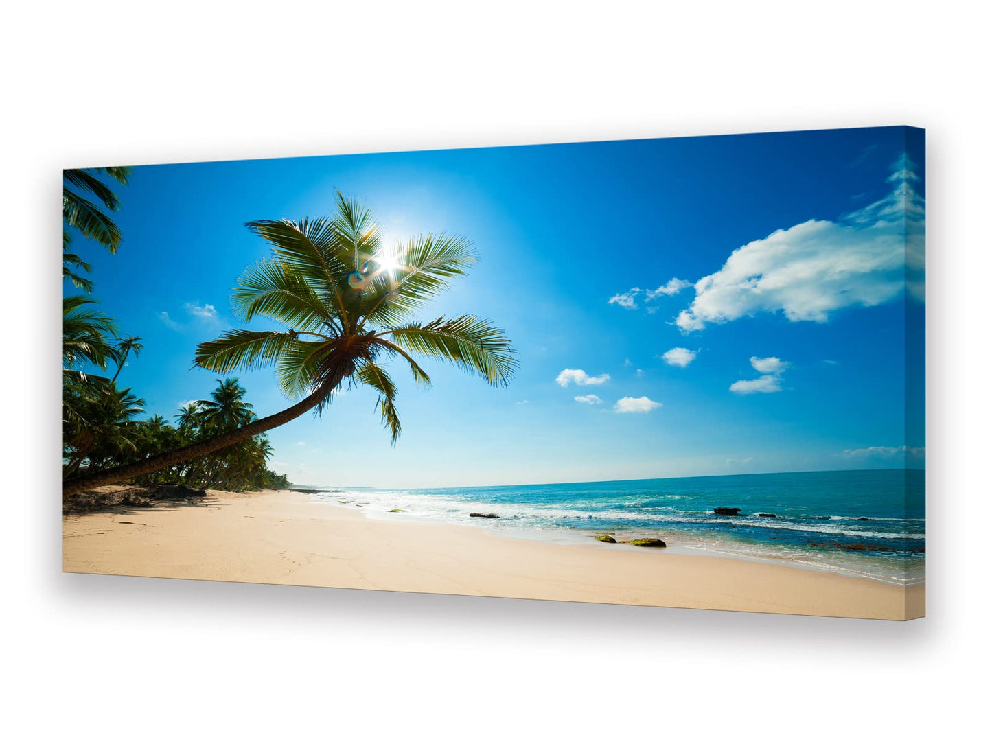 Muolunna X0675 Large Canvas Wall Art Summer Ocean Waves Prints Coconut Trees Beach Seascape Painting Hawaii Sea Nature Pictures Stretched and Framed for Living Room Home Office Wall Decor Artwork, 30x60inch x1pcs