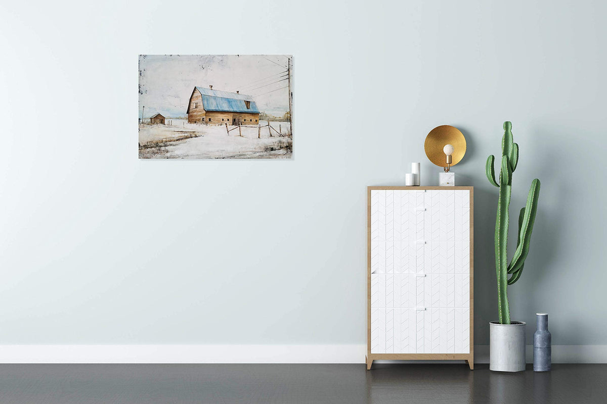 Yihui Arts Farmhouse Canvas Wall Art Hand Painted Light Blue and White Paintings Modern Abstract Rustic Pictures Artwork for Living Room Bedroom Bathroom Decor