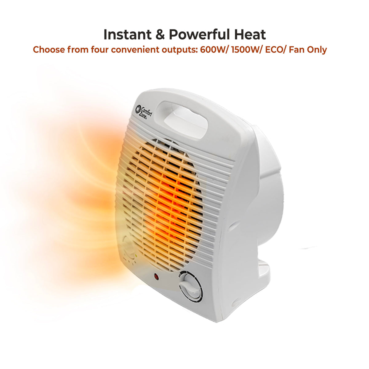 Comfort Zone Personal Space Heater – Energy Efficient 1500W Electric Heater with Adjustable Thermostat, 3 Heat Settings & Energy Save Mode – Portable, Tip-Over & Overheat Protection for Home & Office