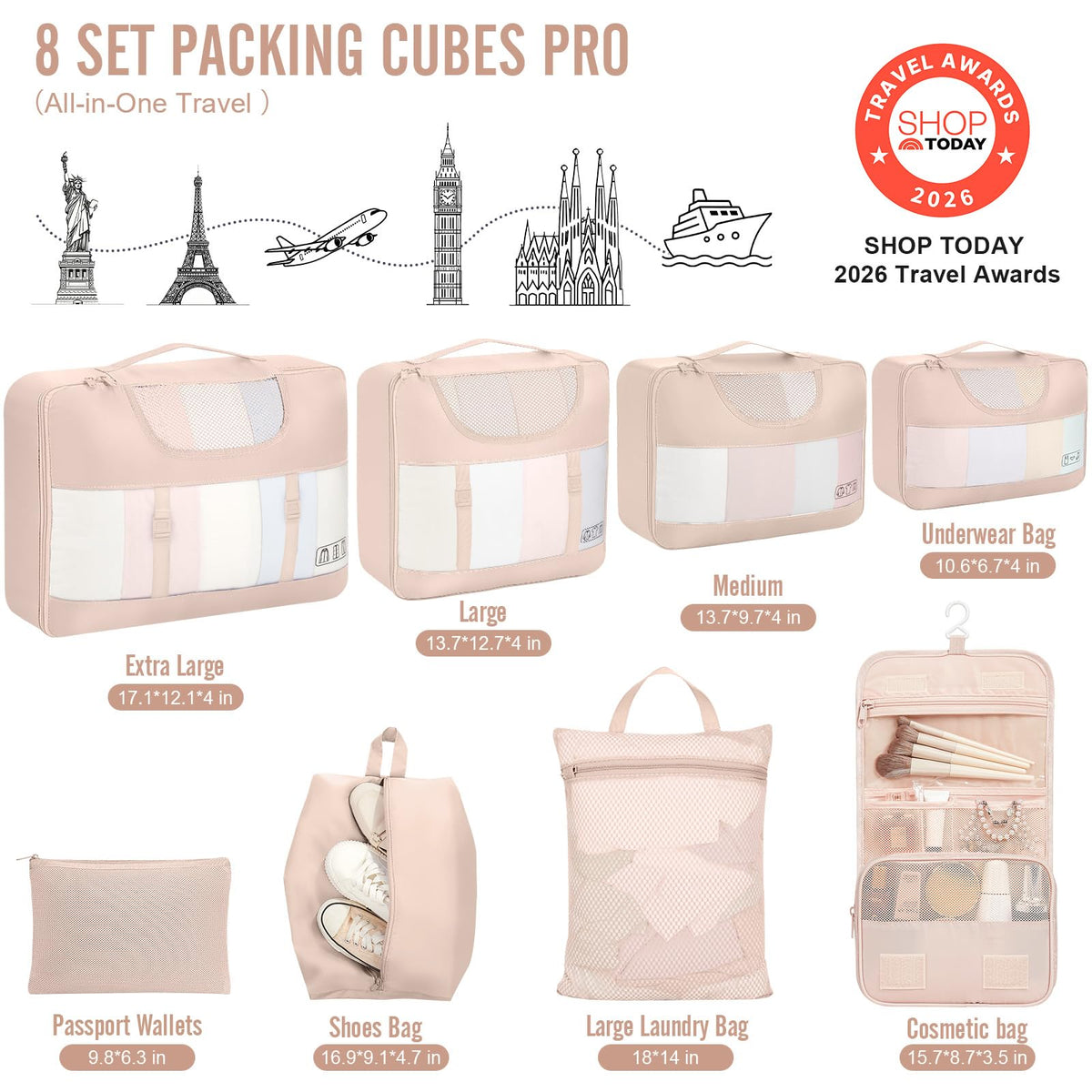 Veken 8 Set Packing Cubes, Cruise Ship Travel Essentials Accessories for Beach Vacation, Personalized Gifts for Women Mom Her, Suitcase Organizer Bags for Luggage with Hanging Toiletry Bag