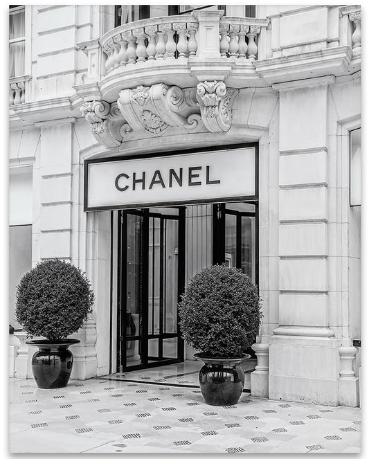 Luxury Black & White Photo 11x14 Unframed Poster - Paris Boutique Facade - For Fashion Enthusiasts & Luxury Shoppers, Dorm Decor, Iconic Brand Store, Classy Aesthetic, Fashion Decor Wall Art