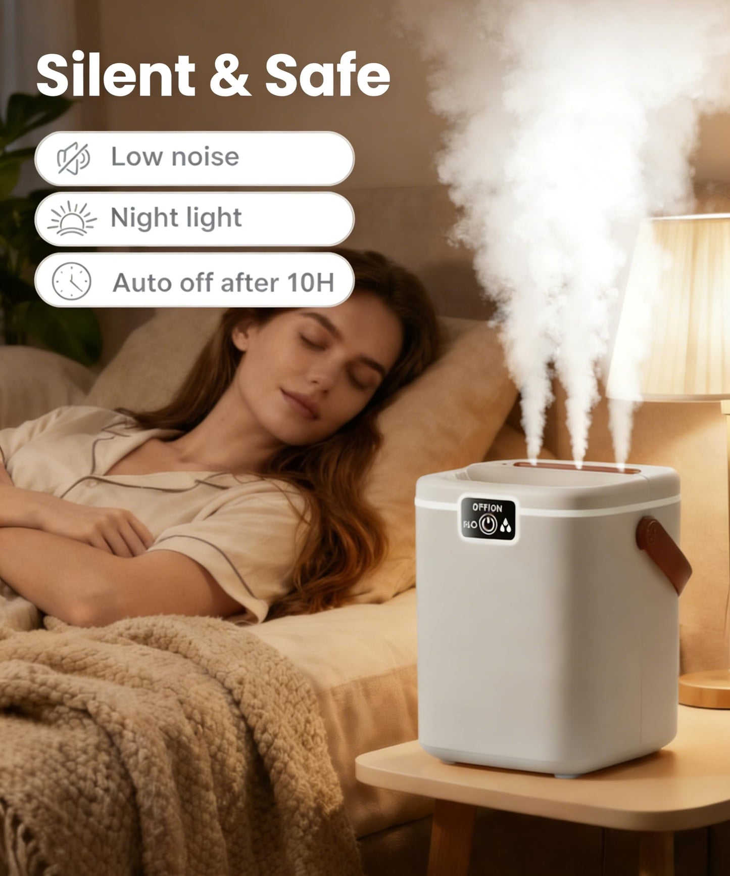 2L Cool Mist Humidifiers for Bedroom, 3 Nozzles Quiet Small Humidifier with 4 Mist Modes, Top Fill Desktop Personal Humidifier with Night Light & Auto-Shutoff, Portable USB Powered for Office, Plants