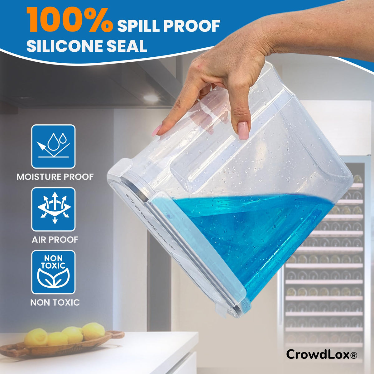 CrowdLox Cereal Storage Containers 4L Food Grade and BPA Free Sets with Lids Kitchen Storage & Organisation Food Containers Large Kitchen Organiser for Cornflakes (Single Unit)