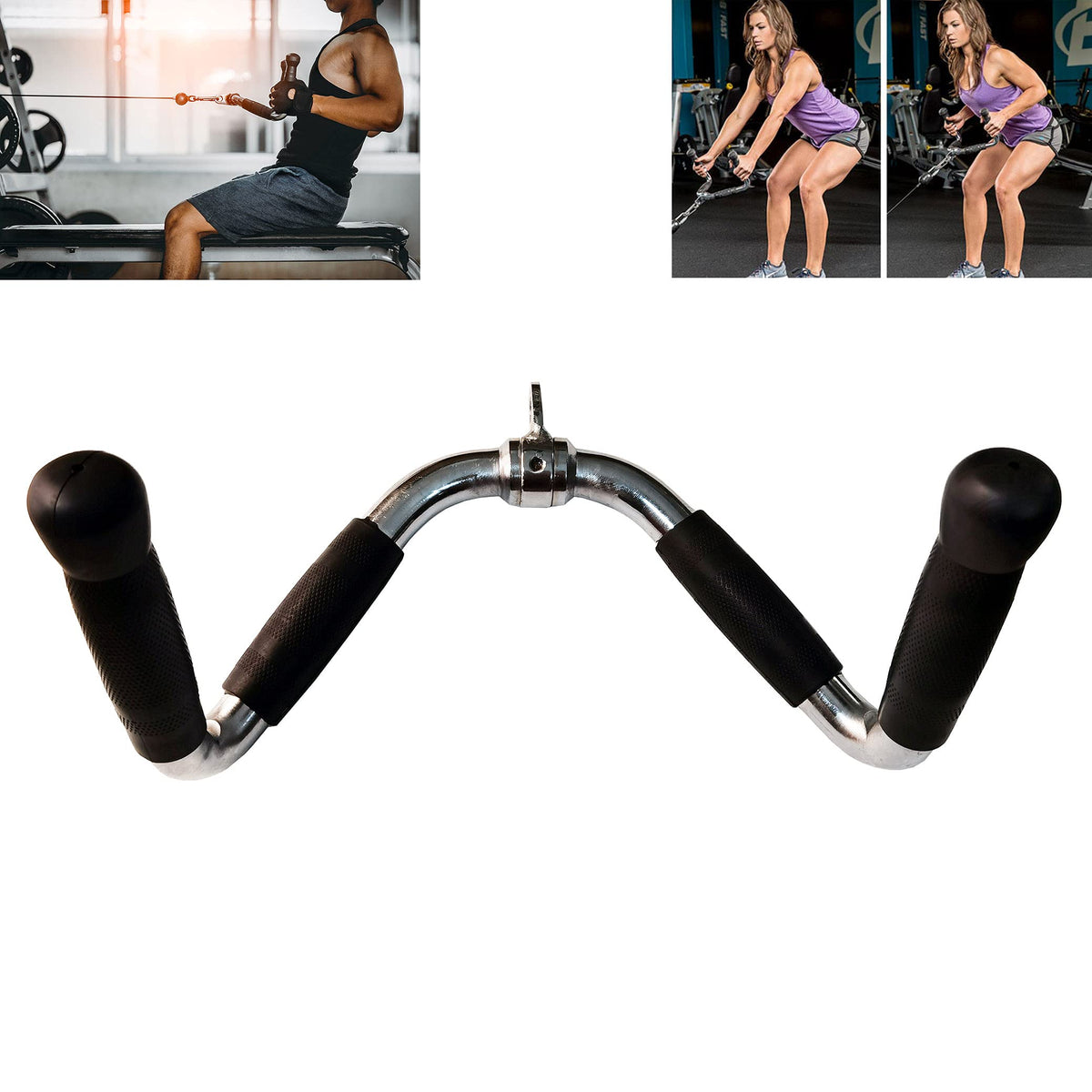 yuhqc Lat Cable Machine Attachment Curl Pulldown Barbell Revolving Bar, Multi-Exerciser Cable Attachment, Solid Steel Tricep Press Down Bar with Rubber Handgrips & Revolving Hanger(M)