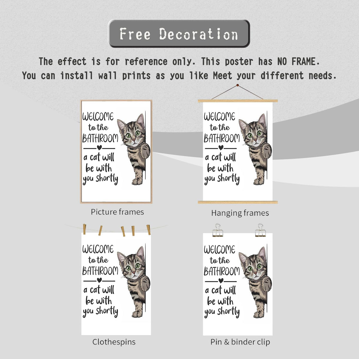 HNNXAR Funny Cat Bathroom Wall Art,Welcome To The Bathroom A Cat Will Be With You Shortly Paintings Posters,Black and White Funny Animal Canvas Pictures Prints Wall Decor 16x24in Unframed