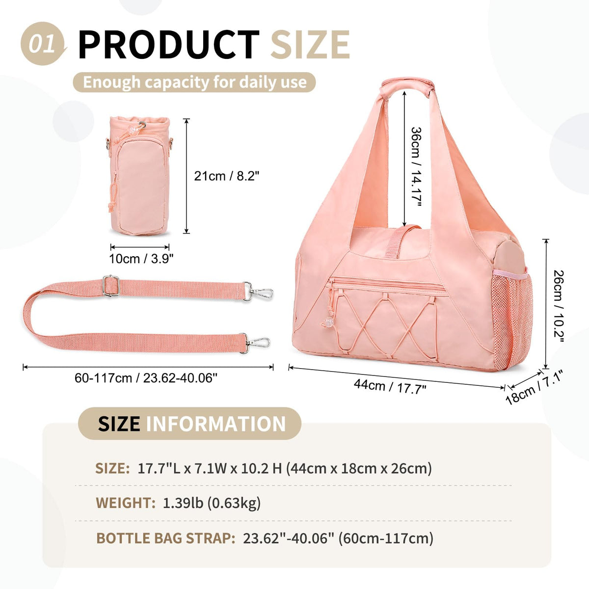 SUIKIHUM Small Gym Bag for Women, Mini Duffel Bag with Shoe Compartment, Cute Sports Tote Bag Dance Yoga Mat Luggage with Crossbody Water Bottle Bag, Pink