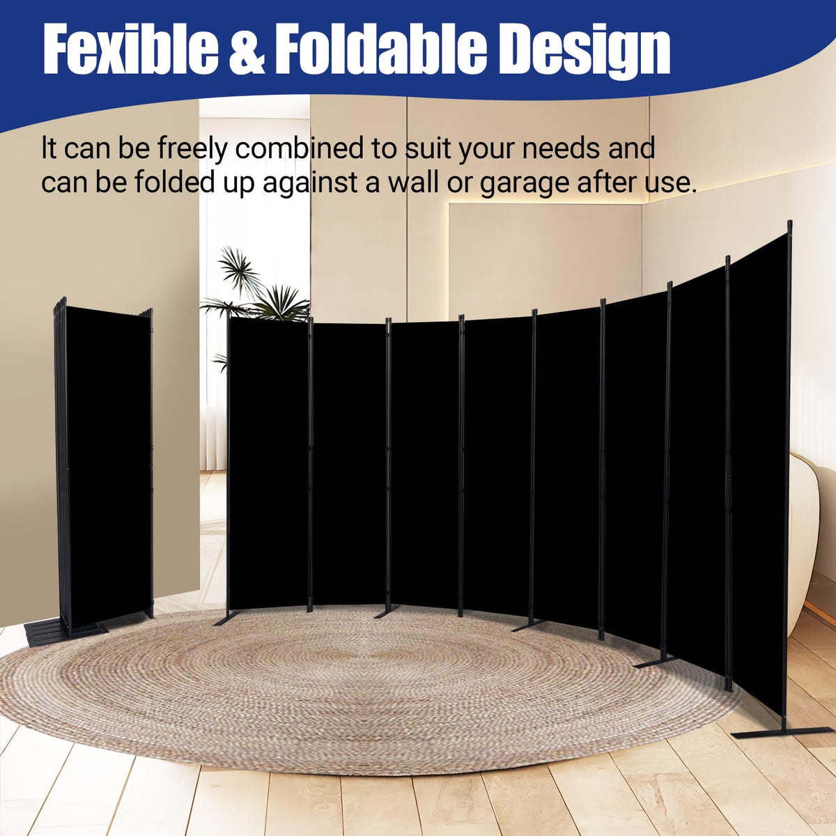 Room Divider and Folding Privacy Screens 8 Panel, 14.67 Ft Wide Partition Room Dividers, Portable Room Divider Panel for Room Separtition, Large Wall Dividers for Room, Office, School,Studio Black