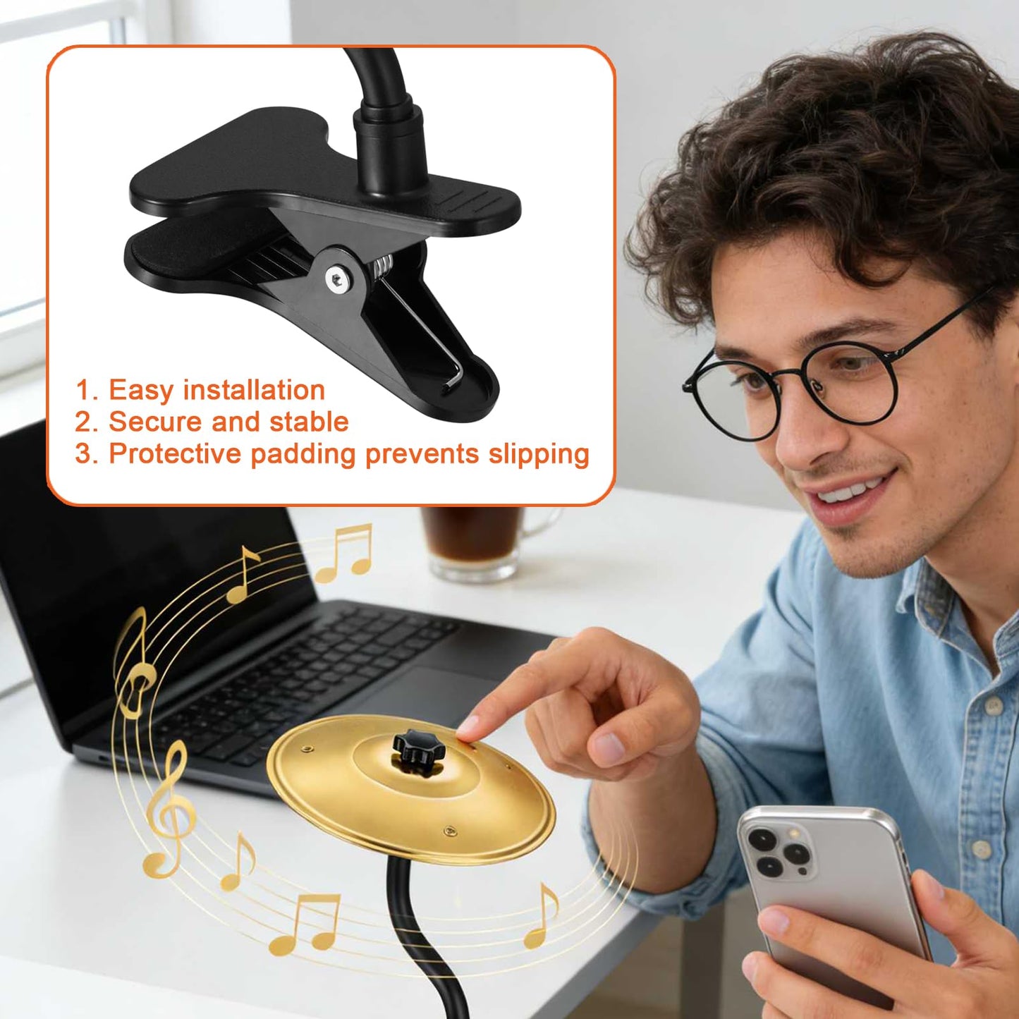 Xinghuifu Clip-On Desktop Cymbal – Gold-Tone Desktop Percussion Gadget for Instant Stress Relief, Easy to Install, Fits Any Desk Edge Securely – A Fun Gift for Work or Study Breaks