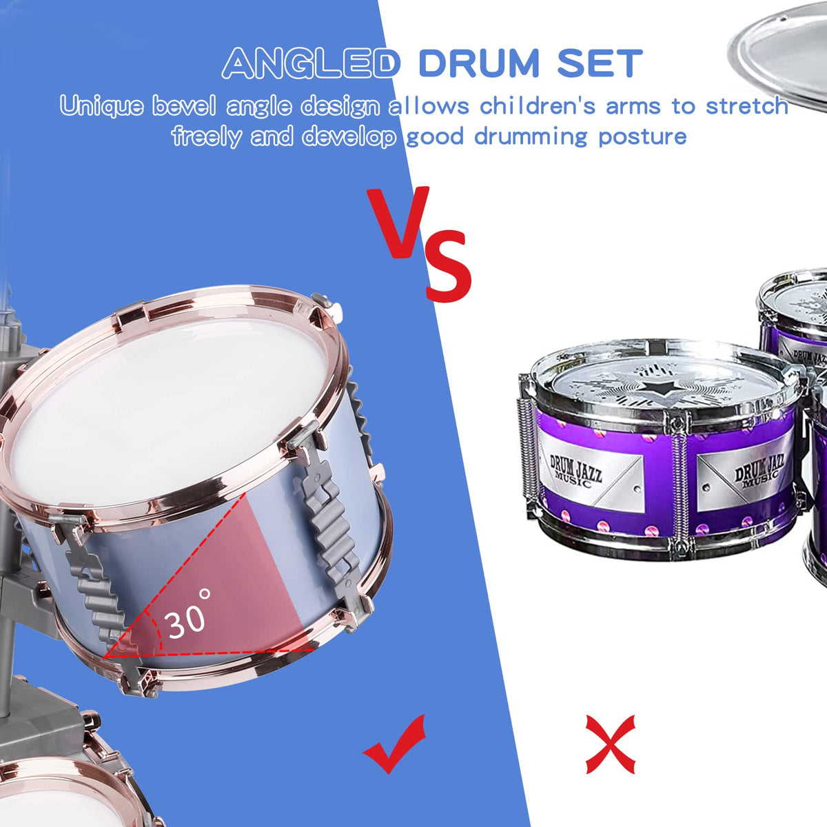 M SANMERSEN Kids Jazz Drum Set - 5 Drums with Stool - Rock Jazz Drum Kit - Musical Enlightenment Educational Toys Gift for Boys Girls