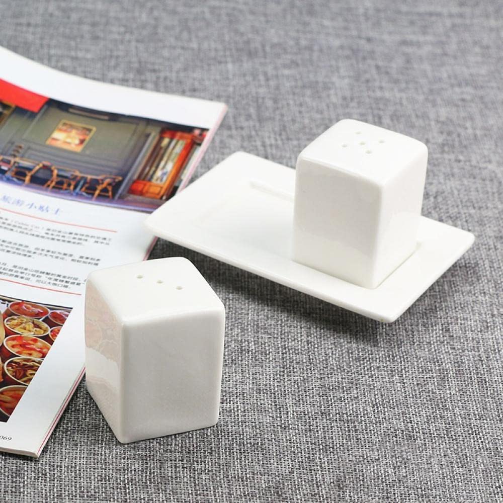 Gaolinci White Porcelain Salt & Pepper Shakers, Salt Shaker Set with Tray