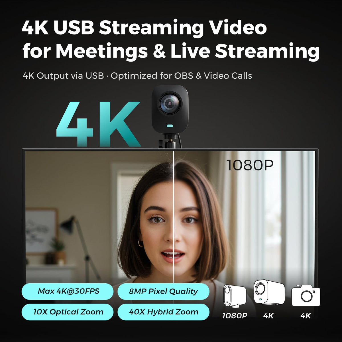 NearStream VM20 4K USB Streaming Camera with 40X Hybrid Zoom/8 Noise-Canceling Mics/Remote Control, HDMI/USB/RJ45 Output, Multi-Cam Ready, for Education,Conference,Worship & Live Event, OBS/Zoom,Black