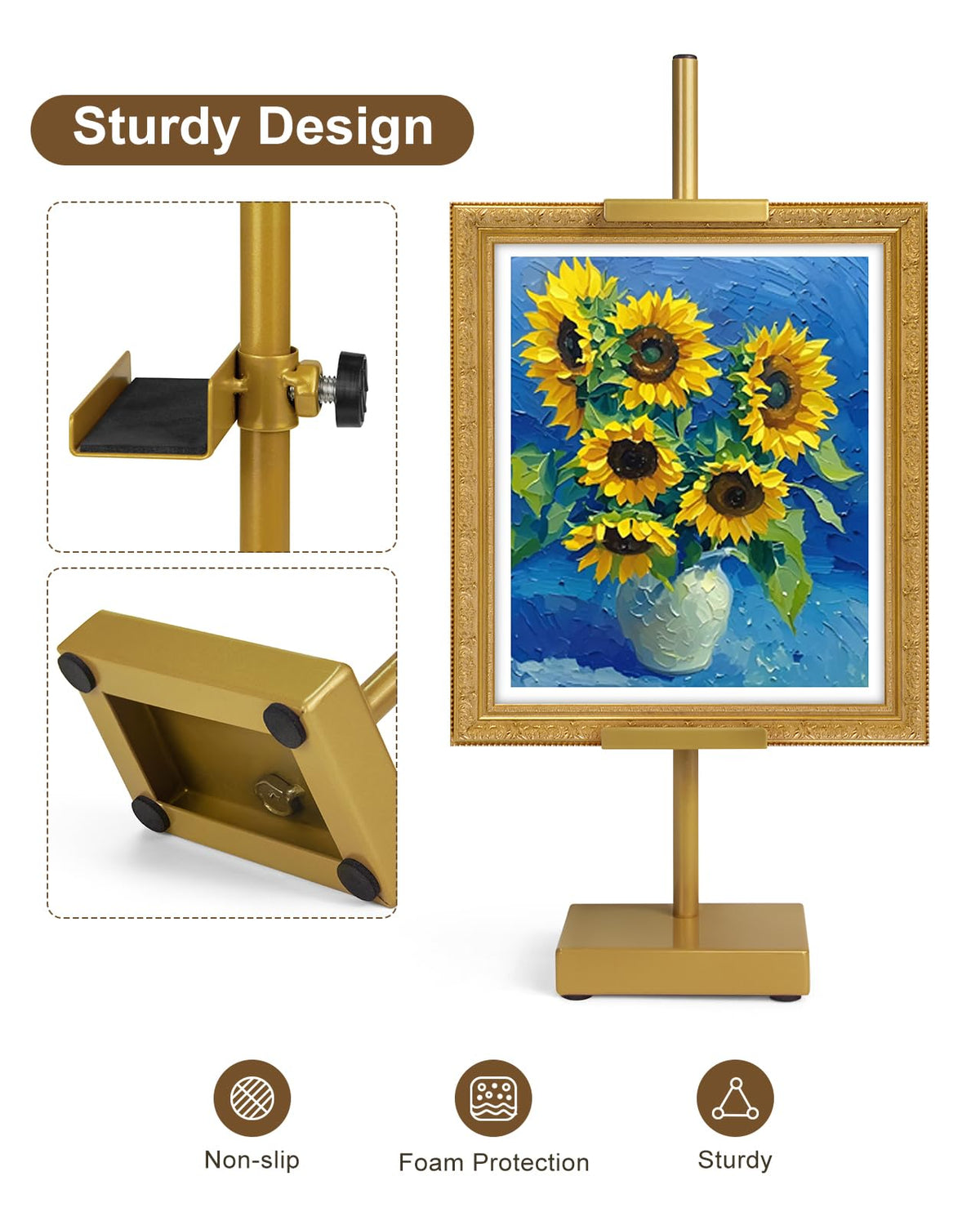 Victawks Adjustable Tabletop Easel Stand, Picture Easels for Display Up to 17" H, Gold Metal Picture Frame Holder Stand Table for Art, Photo (1 Pack)